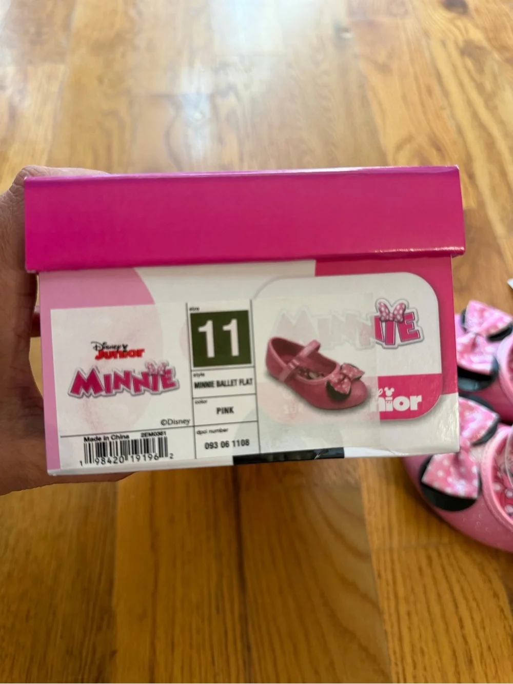 Disney Girls Minnie Mouse Pink Glitter Mary Jane Ballet Flat Shoes - 11 NWT